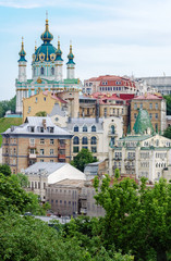 View of Saint Andrew's church and Andriivska street from above, Kiev (Kyiv), Ukraine.