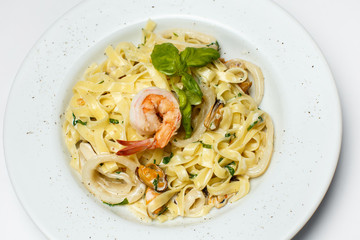 pasta in a creamy seafood sauce