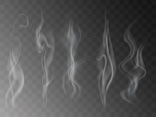 Smoke isolated on transparent background. Vector  fog, vapor set.