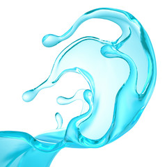 Splash of clear blue liquid, water. 3d illustration, 3d rendering.