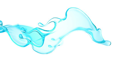 Splash of clear blue liquid, water. 3d illustration, 3d rendering.