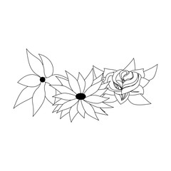 tropical floral botanical environment cartoon in black and white