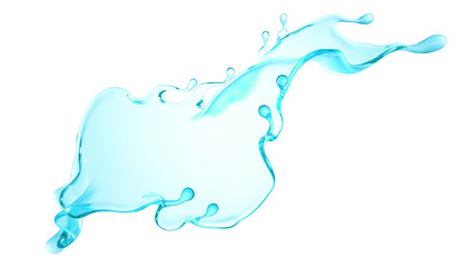 Splash of clear blue liquid, water. 3d illustration, 3d rendering.