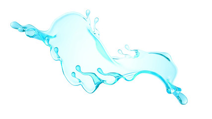 Splash of clear blue liquid, water. 3d illustration, 3d rendering.