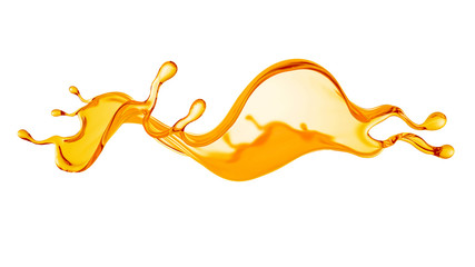 A splash of orange, yellow clear liquid. 3d illustration, 3d rendering.