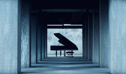Fondo surreal musical. Música de piano y arquitectura de cemento.Arte y música © C.Castilla