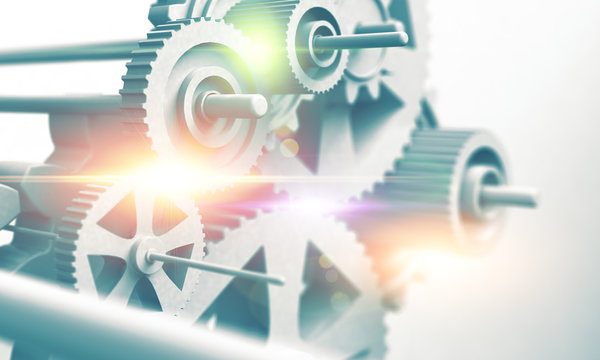 Fondo de mecanismo y engranajes. Im&aacute;gen conceptual de tecnolog&iacute;a e ingenier&iacute;a mec&aacute;nica.Industria del motor.Concepto de fuerza y progreso