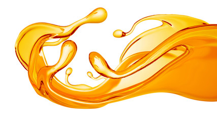 A splash of orange, yellow clear liquid. 3d illustration, 3d rendering.