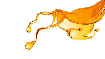 A splash of orange, yellow clear liquid. 3d illustration, 3d rendering.