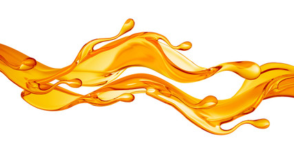 A splash of orange, yellow clear liquid. 3d illustration, 3d rendering.