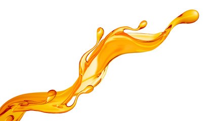 A splash of orange, yellow clear liquid. 3d illustration, 3d rendering.