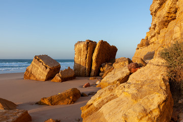Rocks at a beautiful mediterranean beach on the Algarve in Portugal
