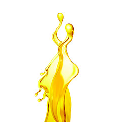 A splash of orange, yellow clear liquid. 3d illustration, 3d rendering.
