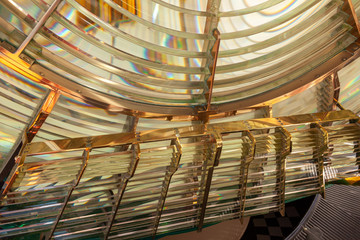 Details of the lamp and lenses inside a lighthouse