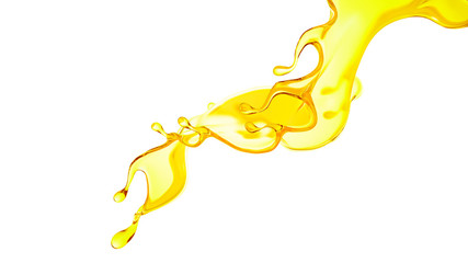 A splash of orange, yellow clear liquid. 3d illustration, 3d rendering.