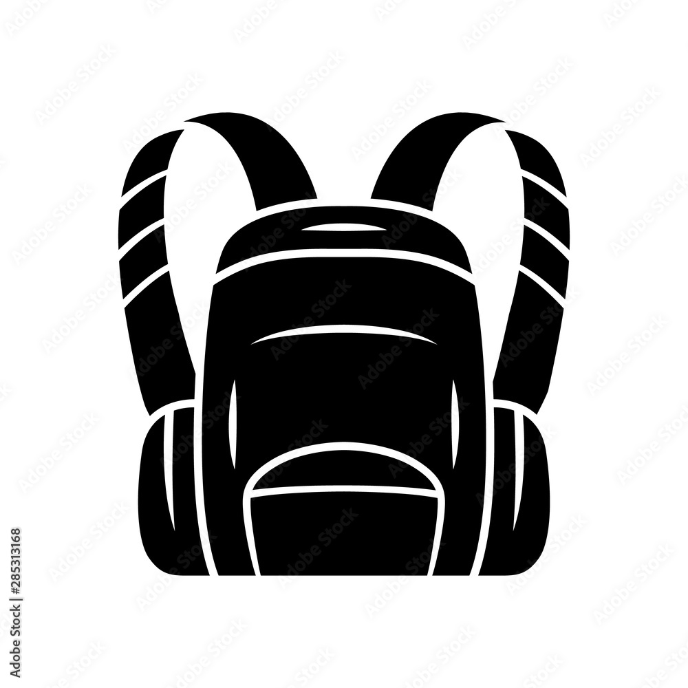 Canvas Prints Backpack, hiking bag glyph icon. Carry on baggage, luggage. Travelling, tourism equipment, item. Camping trip bag, schoolbag. Silhouette symbol. Negative space. Vector isolated illustration