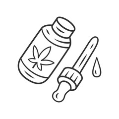 CBD oil linear icon. Weed product. Cannabis industry. Medical uses of ganja. Hemp distribution and sale. Thin line illustration. Contour symbol. Vector isolated outline drawing. Editable stroke