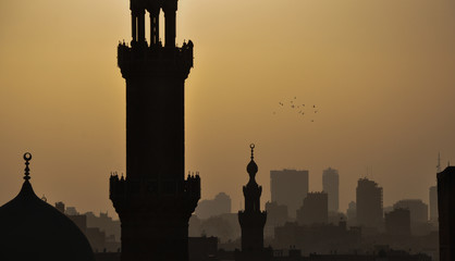 silhouette of the mosque at sunset