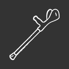 Forearm crutch, walking aid chalk icon. Mobility aid device for physically disabled people. Broken bones, handicapped equipment. Hospital recovery therapy. Isolated vector chalkboard illustration