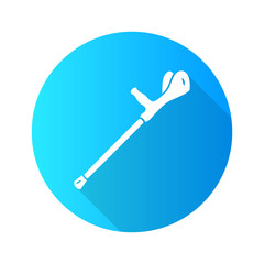 Forearm crutch, walking aid flat design long shadow glyph icon. Mobility aid device for physically disabled people. Broken bones, handicapped equipment. Vector silhouette illustration