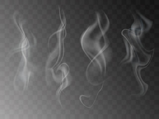 Smoke isolated on transparent background. Vector  fog, vapor set.