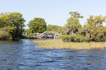 Bridge at Middleton's Fish Camp at Blue Cypress Lake, Florida.