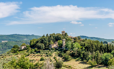 Fototapeta na wymiar The beautiful medieval village of Panzano in Chianti on a sunny day, Tuscany, Italy