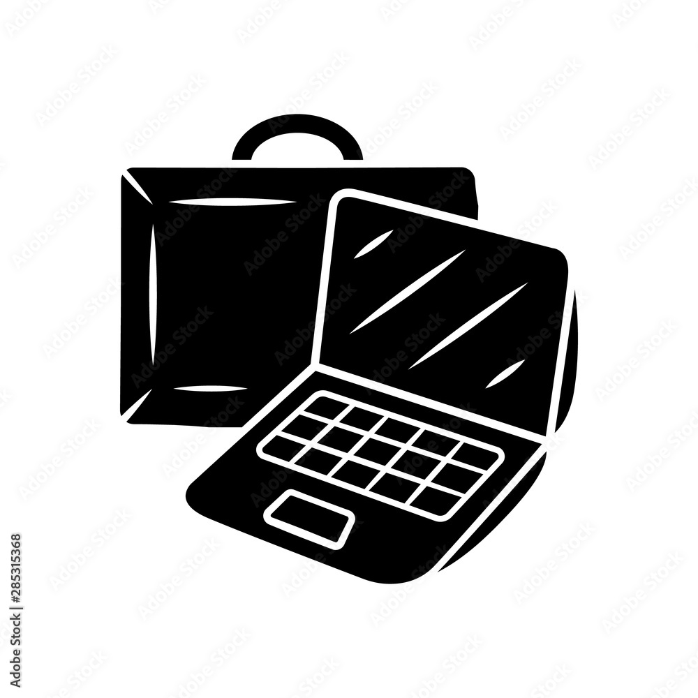 Canvas Prints Laptop carrying case glyph icon. Notebook, gadget traveling bag. Computer carryon item. Technology protective casing. Trip equipment. Silhouette symbol. Negative space. Vector isolated illustration