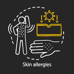 Skin allergies chalk concept icon. Rash, contact dermatitis, hives idea. Sunlight, food, medication, insect bites allergic reaction. Vector isolated chalkboard illustration