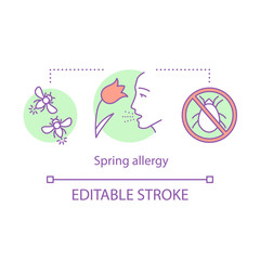 Spring allergy concept icon. Seasonal allergic disease idea thin line illustration. Allergic reactions to insect stings, flowers pollen, mites. Vector isolated outline drawing. Editable stroke