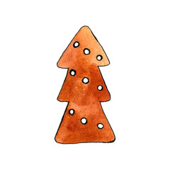 Seamless pattern of cute sweet watercolor gingerbread. Christmas gingerbread cookies. Christmas decorations.