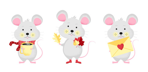 Set of Isolated cute cartoon Mouse 