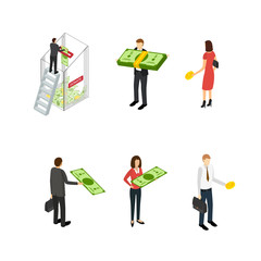 Charity Donation Funding Concept Set 3d Isometric View. Vector