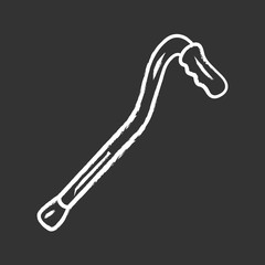 Walking cane, stick chalk icon. Mobility aid device for disabled people. Senior, elderly person walking assistance. Leg injury recovery. Handicapped equipment. Isolated vector chalkboard illustration