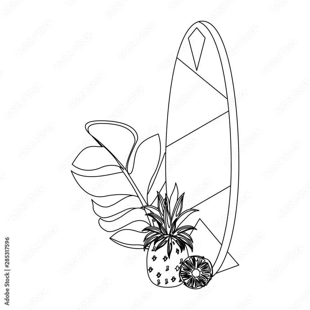 Sticker tropical summer relax holiday cartoon in black and white