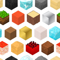 Mine Cubes Signs 3d Seamless Pattern Background Isometric View. Vector