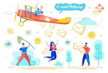 Fotobehang Advertising Flyer E-mail Delivery Cartoon Flat. © Mykola