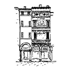 Fototapeta premium Hand-drawn in ink vector illustration of Italian house facades. Black line drawing isolated on white background
