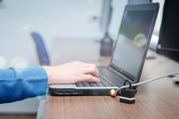 cyber security internet and networking concept. Concept of internet password security, data privacy, cybercrime prevention. Padlock on computer keyboard.