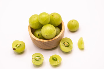 Phyllanthus emblica or Indian gooseberry fruits isolate on white background.Also known as emblic,emblic myrobalan,myrobalan.
