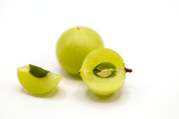 Phyllanthus emblica or Indian gooseberry fruits isolate on white background.Also known as emblic,emblic myrobalan,myrobalan.