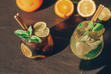 Fruits cocktail. Background. Summer time. Cocktail. Love summer day. 