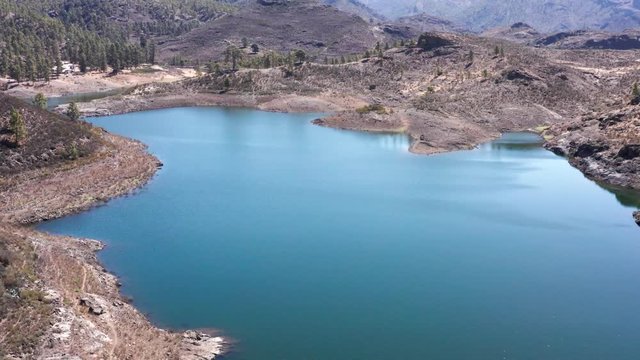 Aerial view of the "Las Ni&ntilde;as Dam" (West-East Direction) located in the municipality of Tejeda, south of the Canary Island of Gran Canaria (Spain, Europe).