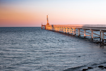 The bridge near Shabla, in gently golden colors before sunset. Northern Black Sea Coast, Bulgaria.