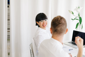 Stylish coworking designers in modern office