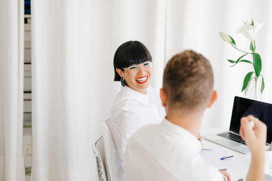 Stylish coworking designers in modern office