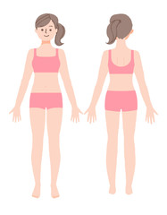 Full body (front and back) of a woman in underwear
