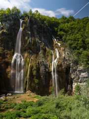 Plitvice Lakes, Croatia, august 2019: The highest waterfall in Croatia, in Plitvicka Jezera UNESCO National park