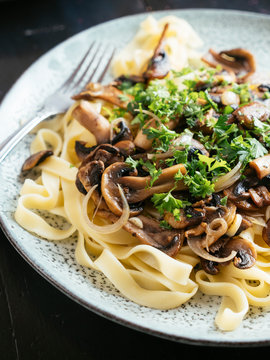 Garlicky Mushrooms on Pasta