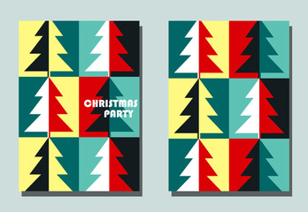 Trendy cover with graphic Christmas trees.Two vector flyers for holiday invitation.